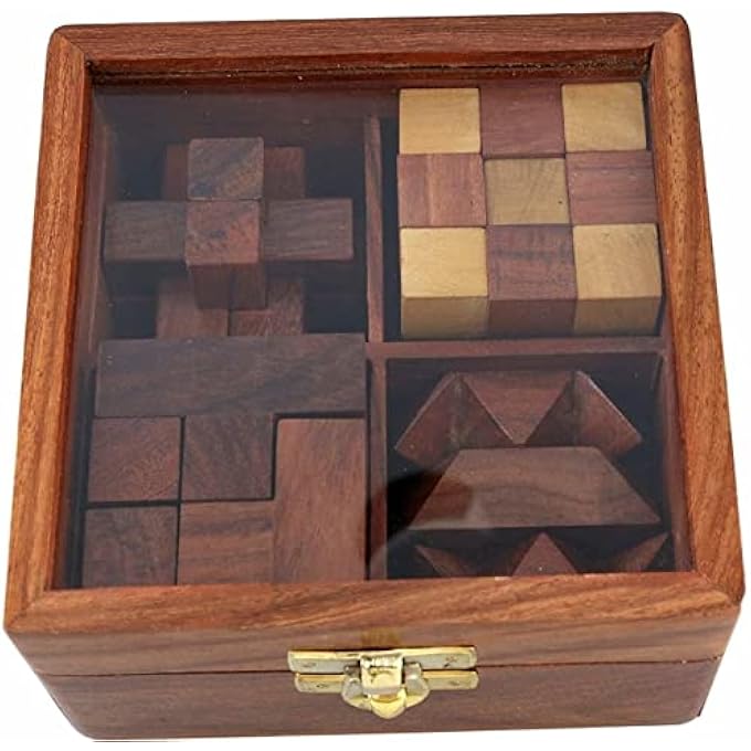 ACEWOOD WOODEN PUZZLE WOODEN GAMES GIFT SET WOOD BOX GAMES SET 3D PUZZLES FOR TEENS & ADULTS 4 IN ONE - Image 2